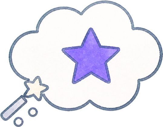 A magic wand bringing a purple star to life.
