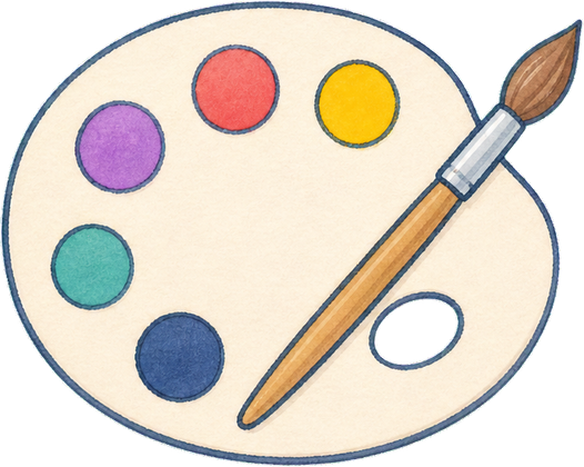 A watercolor artist palette and paintbrush.